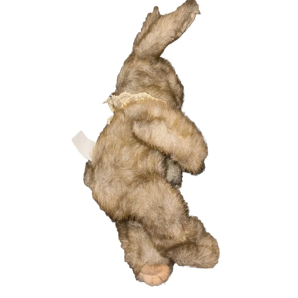 Sesil Co Ltd Bunny Rabbit Plush Lace Bib Furry Wired Ears Easter Light Brown 14